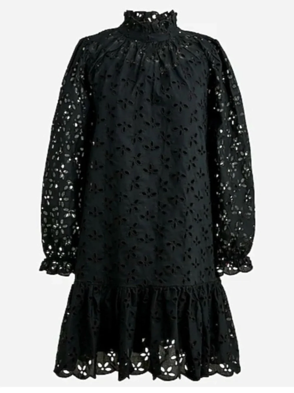 NWT J. CREW COLLECTION $198 BLACK RUFFLE NECK LACE DRESS SZ XS EXTRA SMALL